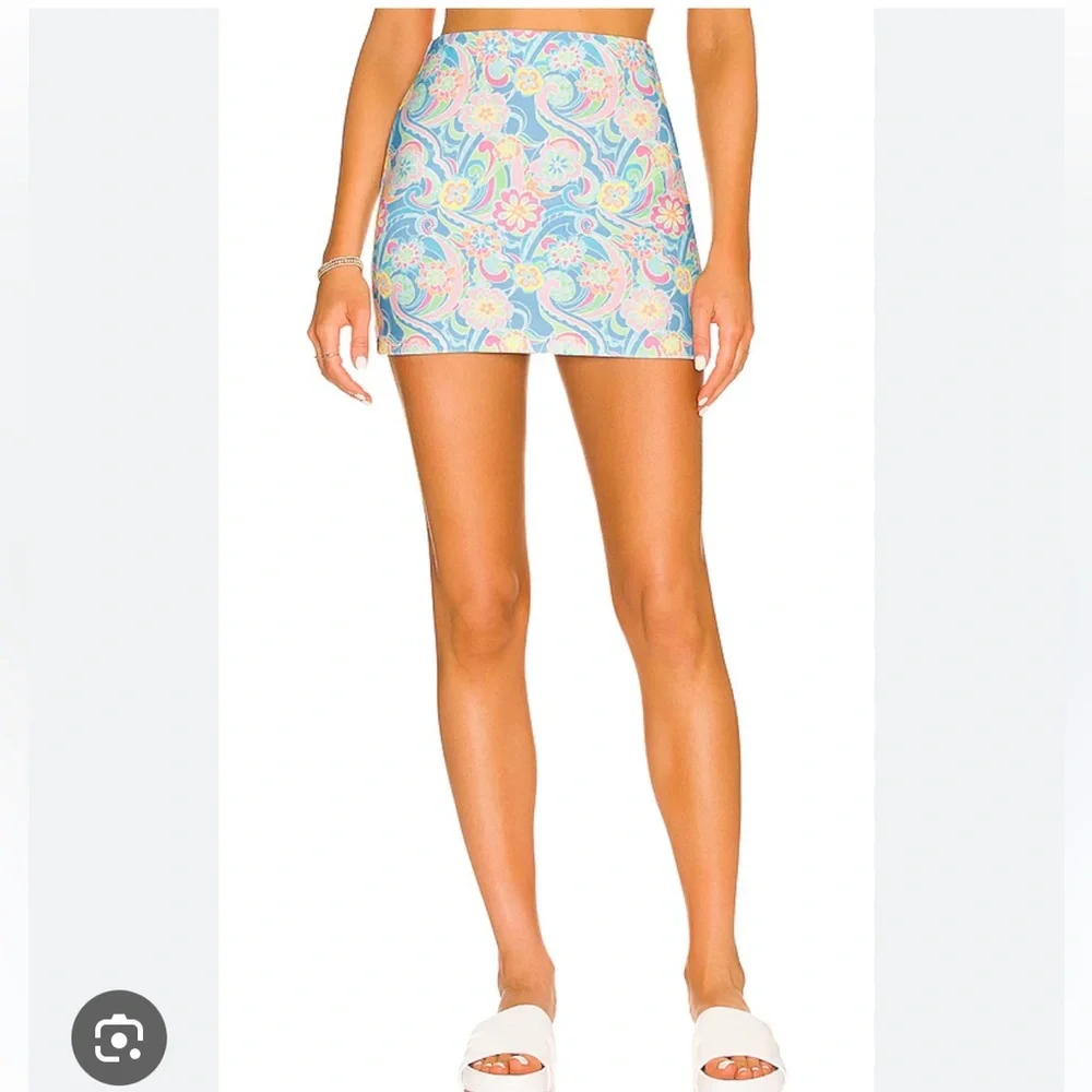 Frankie's Bikinis SET Halter Top and Skirt- Blue and Pink Floral